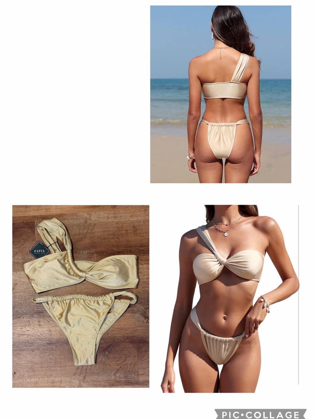 Zaful Cream Twist One-Shoulder Bikini Set